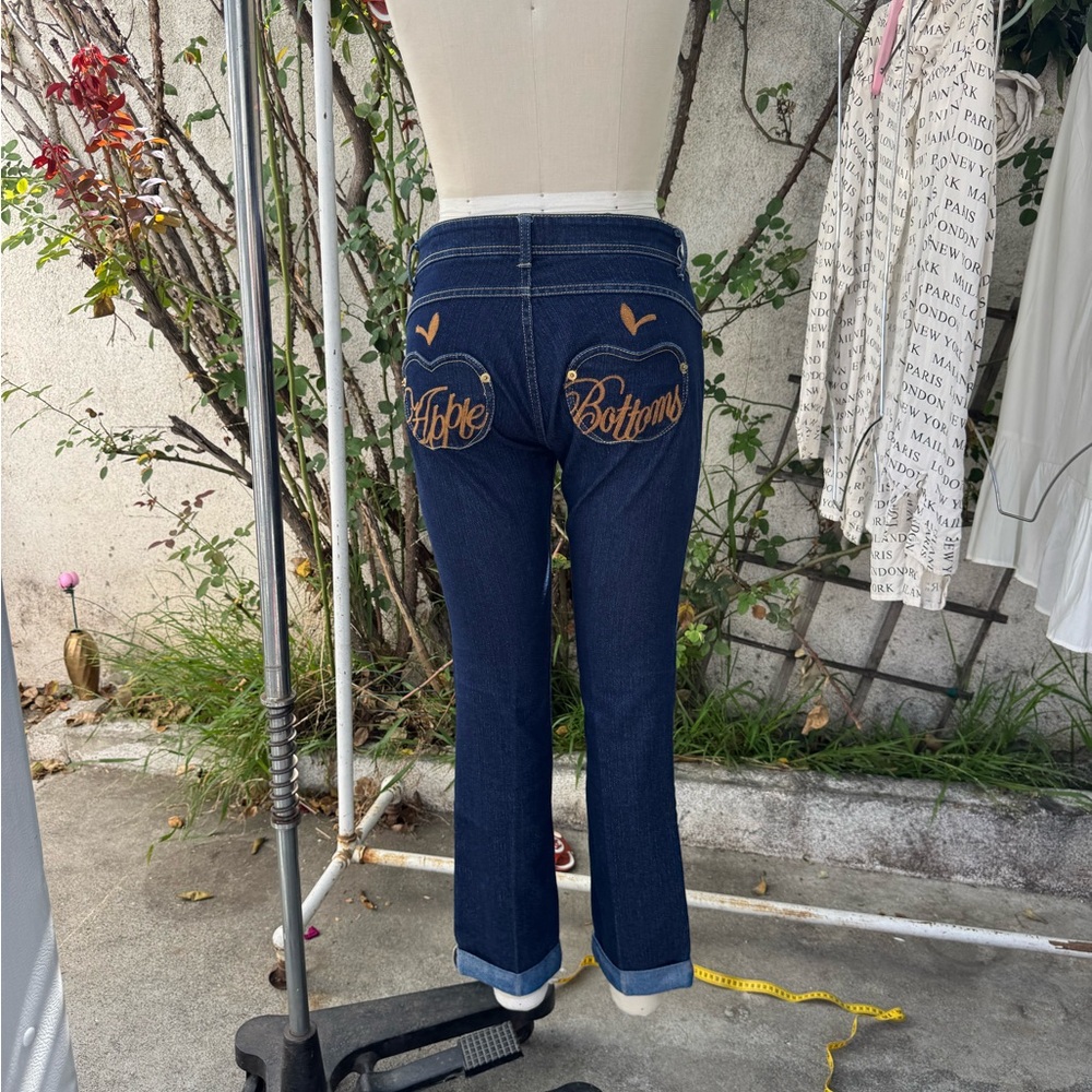 Apple Bottoms Dark Blue Bootcut Jeans with Embroidered Heart Pockets
